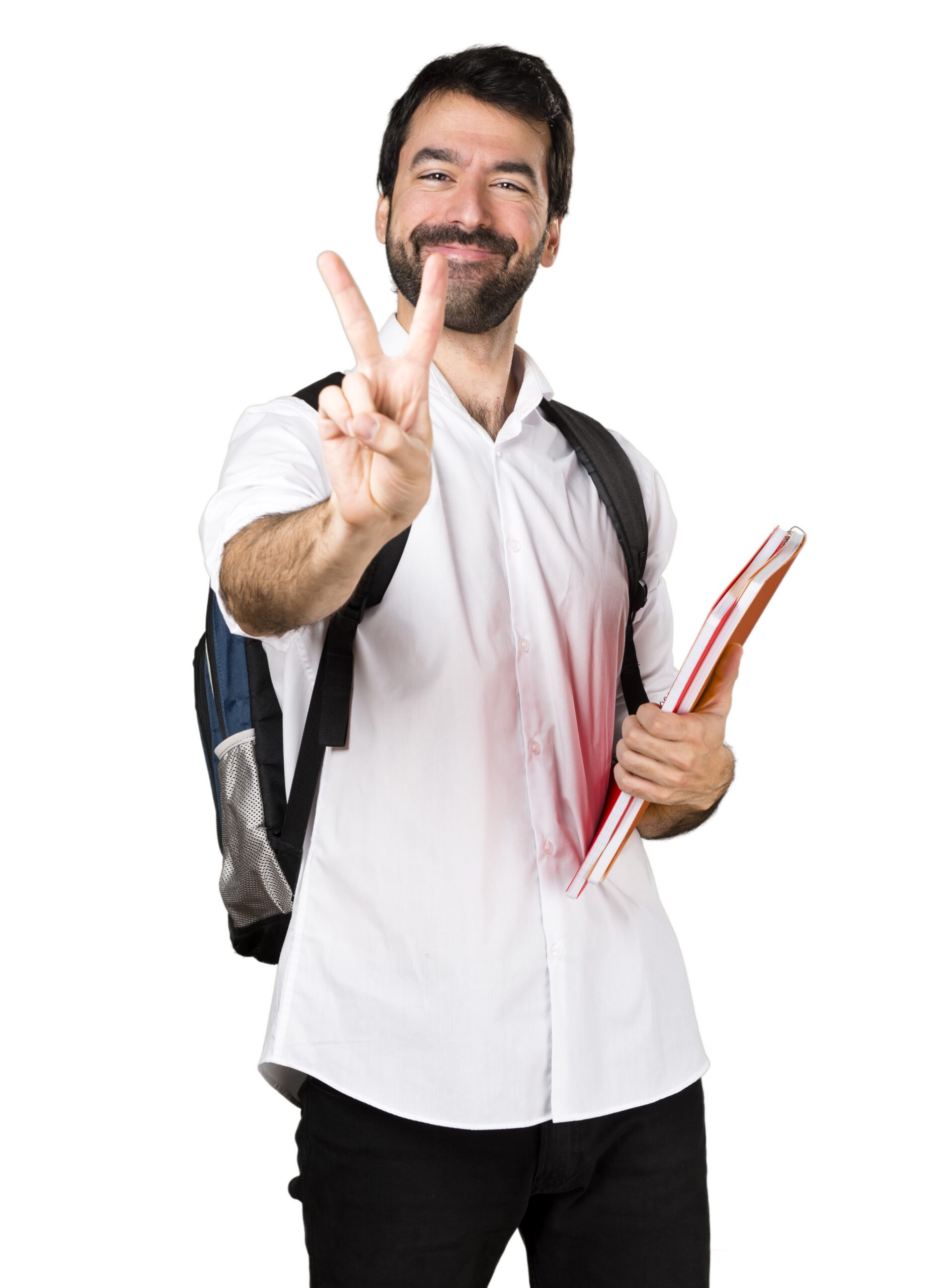 Student man counting two